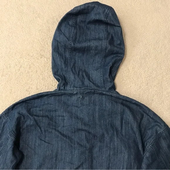 SOLD Forever 21 Denim Hoodie Jacket Oversized Parka Blue Pit to Pit 21” Size XS - Picture 15 of 16